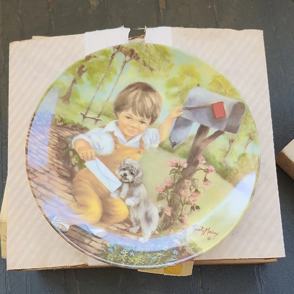 Decorative Plate with Boy and Dog Design